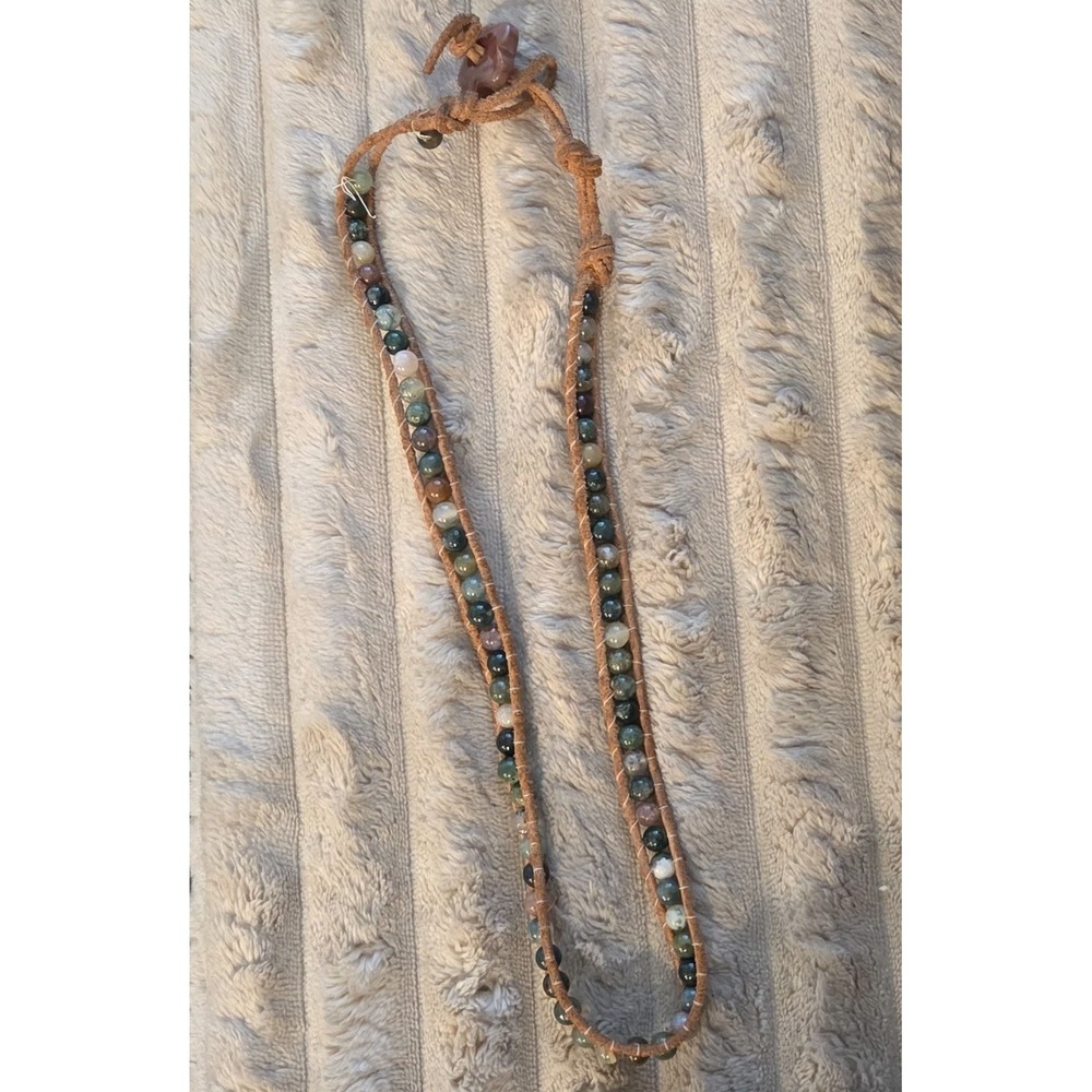 Boho Indian Agate Jasper Leather Wrap Necklace Bracelet Stone